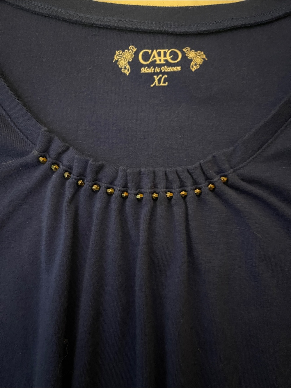 Cato Navy Long Sleeve Scoop Neck Top with Bead Detail